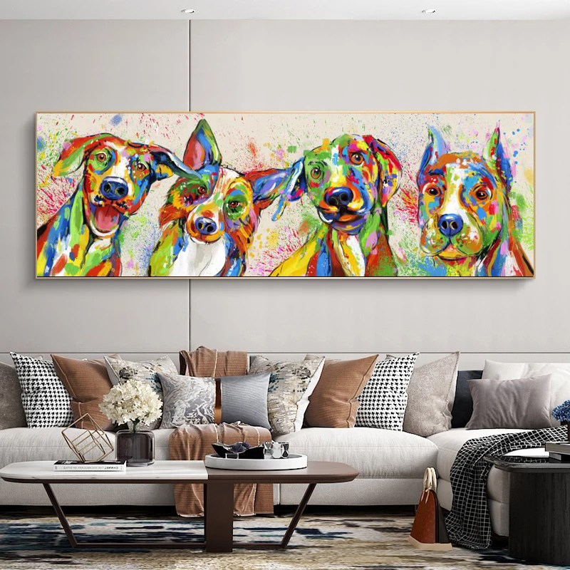 Graffiti Street Art Colorful Dog Animal Poster Home Decor Children's Bedroom Wall Art For Living Room Canvas Painting No Frame