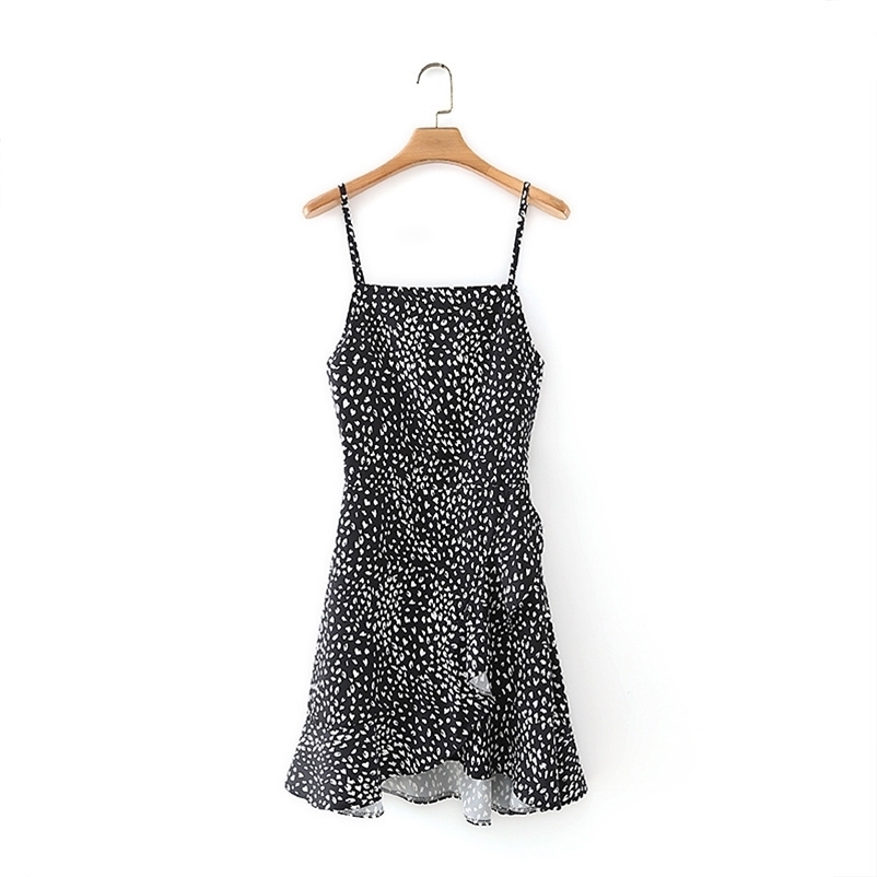 Casual Woman Black Slim Stretchy Spaghetti Strap Short Dress Summer Fashion Ladies Beach es Female Ruffles 210515