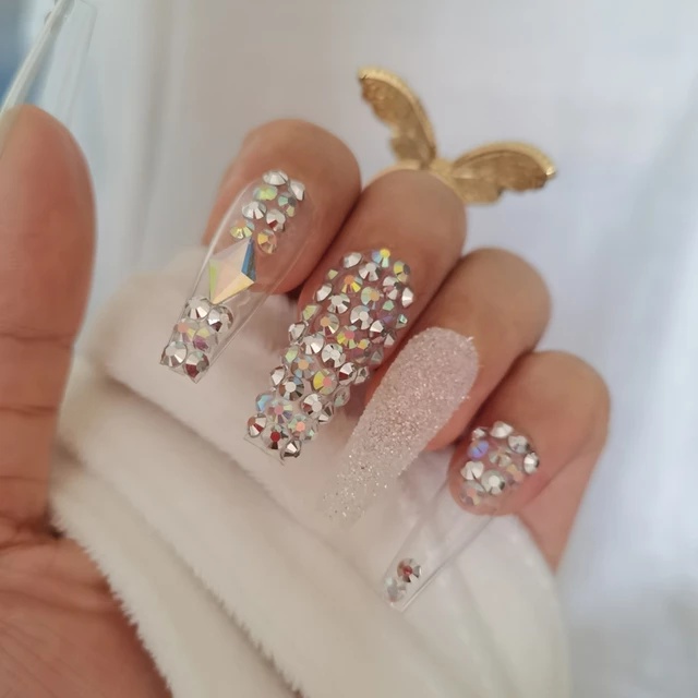 24pcs New luxury jewelry long ballet coffin fake nails crystal diamond Transparent, Customize
24pcs New luxury jewelry long ballet coffin fake nails crystal diamond Transparent, Customize