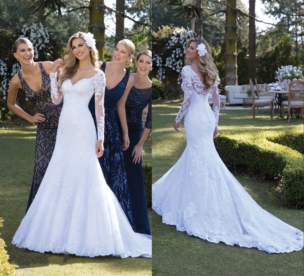 Arabic Mermaid Wedding Dress With Long Sleeve Sexy and Modern Lace Beaded Appliques Gorgesous Bride Gowns Custom Made Vestidos De Novia Plus Size