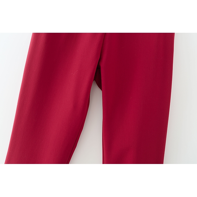 Elegant Women Chic Solid Red Straight Trousers Fashion Ladies Drawsting Pants Streetwear Female Causal Long 210430