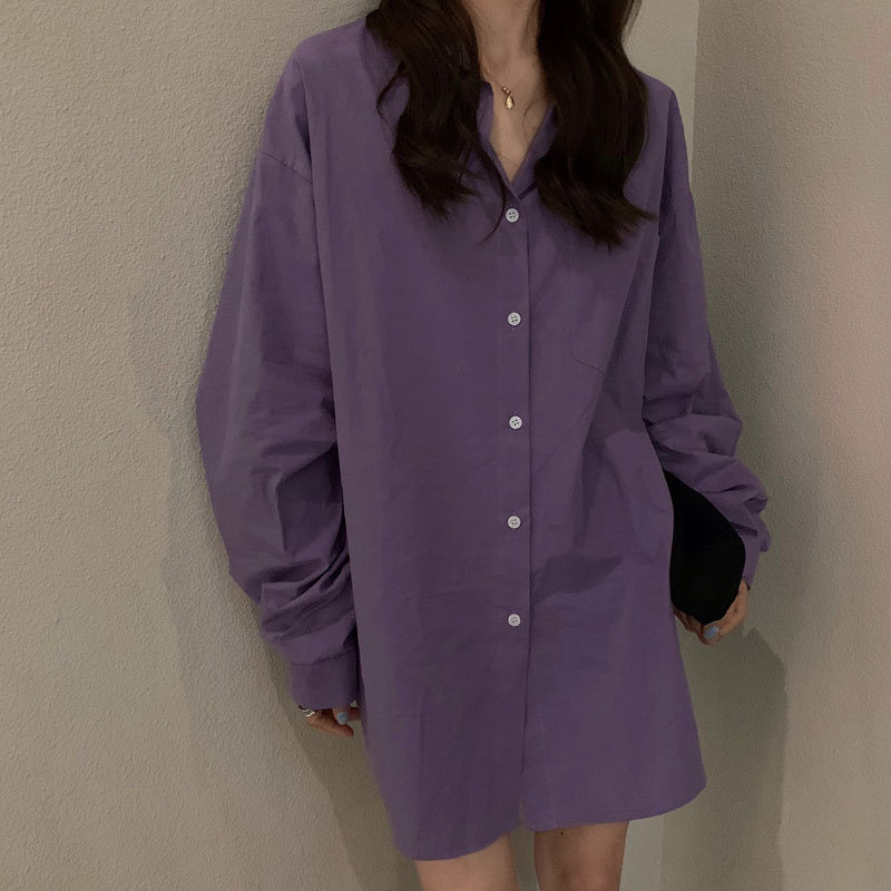 Autumn Brief Oversize Shirts All Match Thin Chic Lazy Style Elegance Office Lady Sunscreen Stylish Blouses 210421