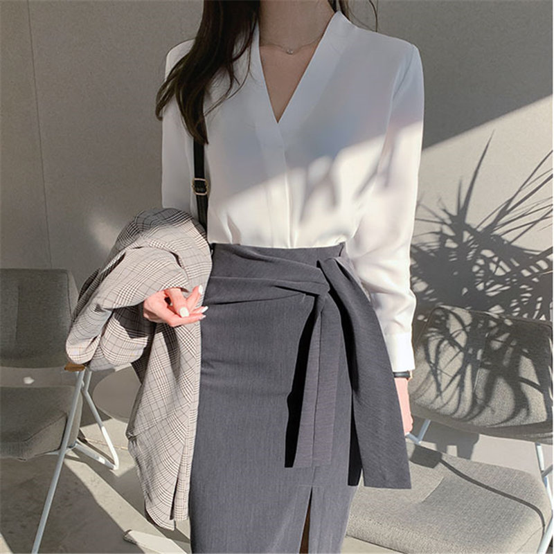 White Large Size Feminine Gentle Office Lady Stylish Tops Women Loose Elegant Chic Blouses Minimalist Shirts 210421
