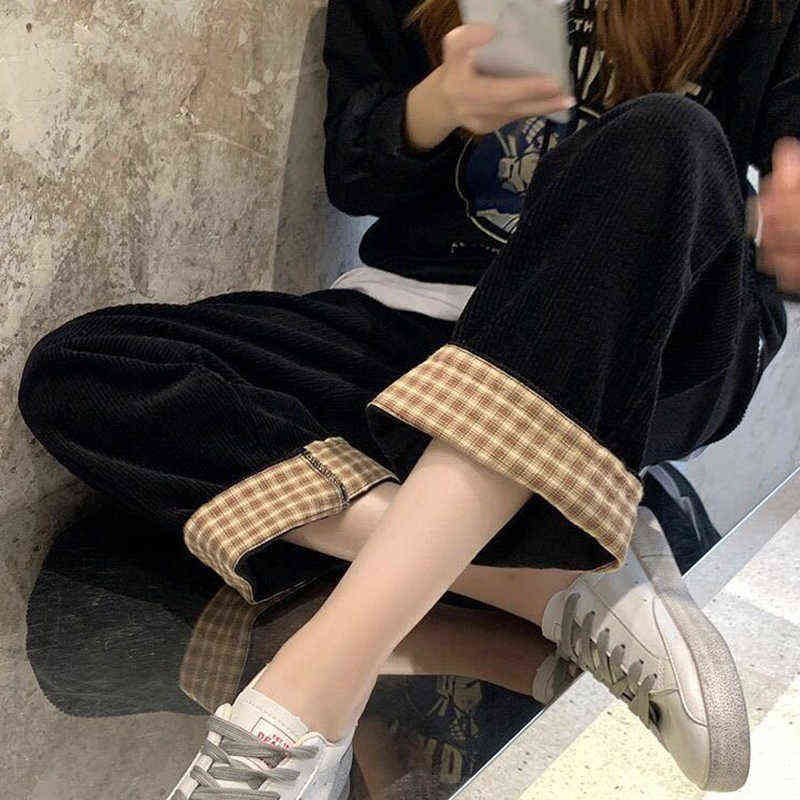 Lucyever Pink Corduroy Wide Leg Pants Women Autumn Winter Warm Plush Woman Korean High Waist Loose Trousers Female 211115
