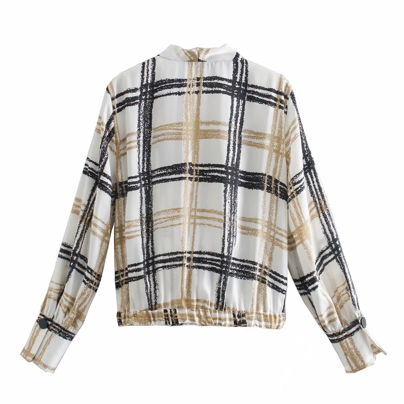 Spring Women Cross V Neck Loose Blouse Plaid Smock Female Long Sleeve Shirt Office Lady Tops Blusas S8399 210430