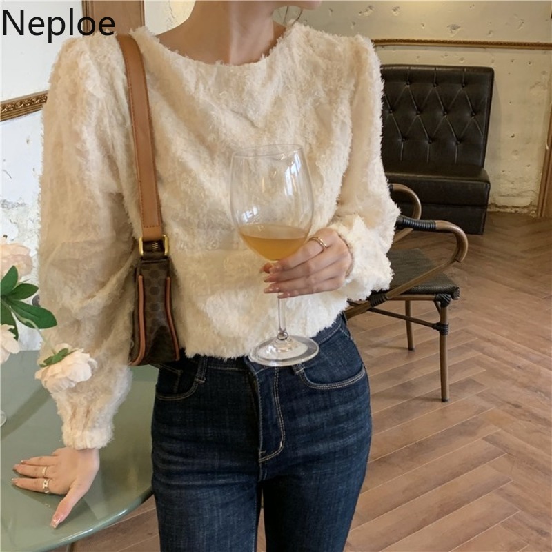 Neploe Blusas Mujer De Moda O-neck Backless Lace Up Blouse Women Korean Fashion Shirts Temperament Elegant Tops 94806 210422