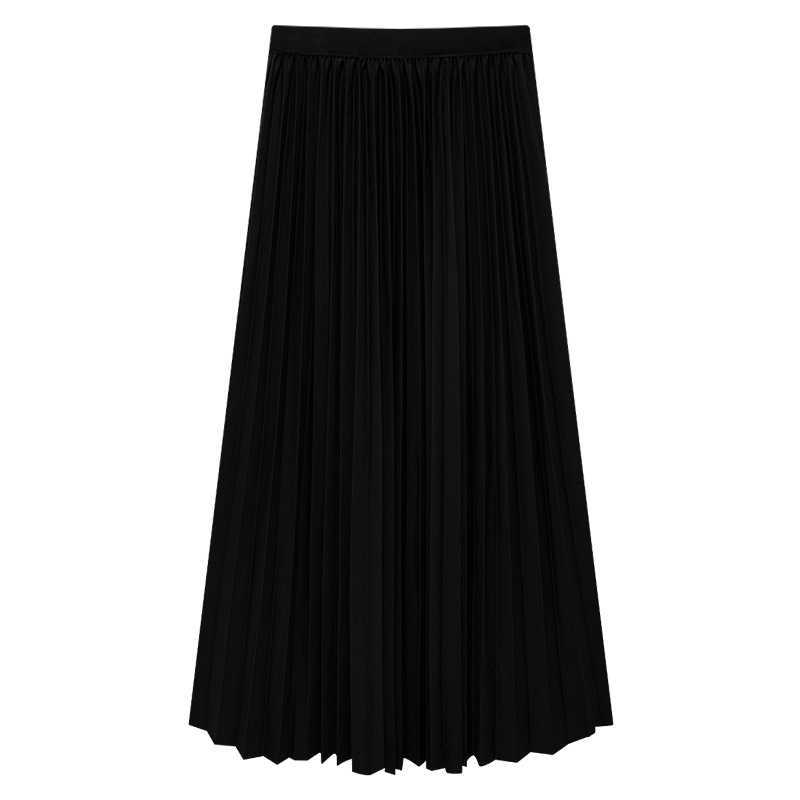 Summer Women Draped Rib Pleated Skirt Elastic High Waist Long Female Autumn Ladies Quality Midi Saia 210619