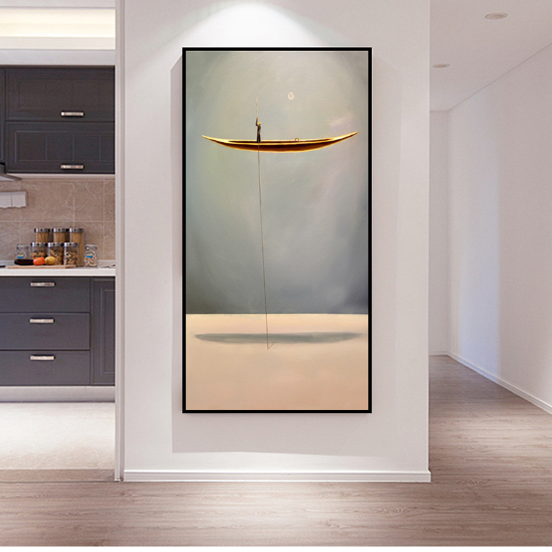 Abstract Art Golden Boat Canvas Painting For Living Room Posters and Prints Modern Cuadros Art Decorative Pictures