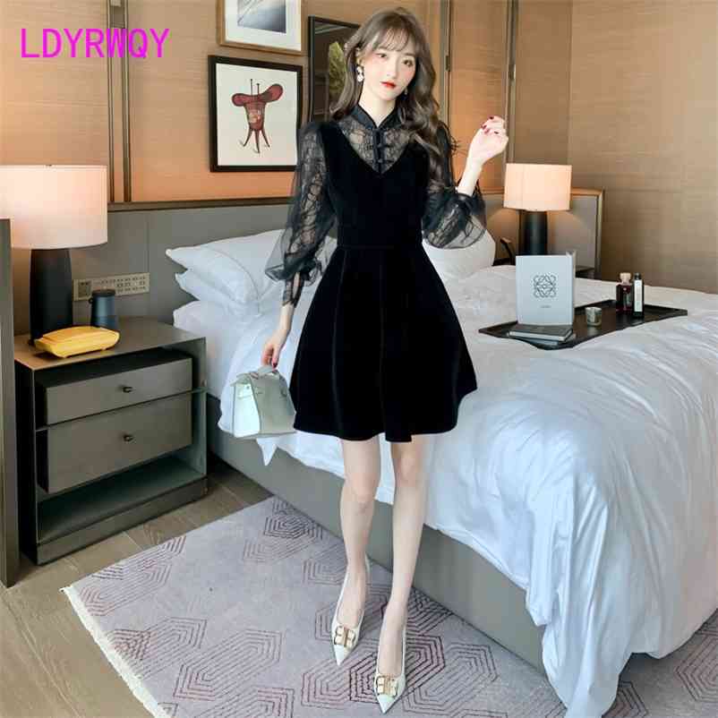 Spring women's dress improved girl Qipao waist velvet Office Lady Sheath Zippers Polyester 210603, Black
Spring women's dress improved girl Qipao waist velvet Office Lady Sheath Zippers Polyester 210603, Black