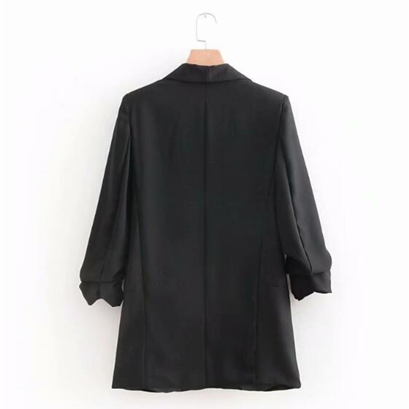 Chic Candy Solid Color Ruched Cuff Mid Long Blazer With Lining Woman Shawl Collar Slim fit Suit Casual Jacket Coat Outerwear 210429