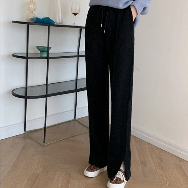 OL Elegant High Waist Plus Velvet Wide Leg Pants Women Spring Autumn Work Casual Female Thick Trousers 210421