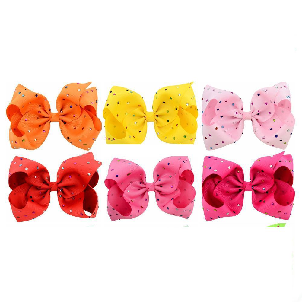 2021 8 Inch Kids Hairbows Hairclips Boutique Big Bows with Clips for School Baby Girls Barrettes with Colorful Rhinestone Hair Accessories
