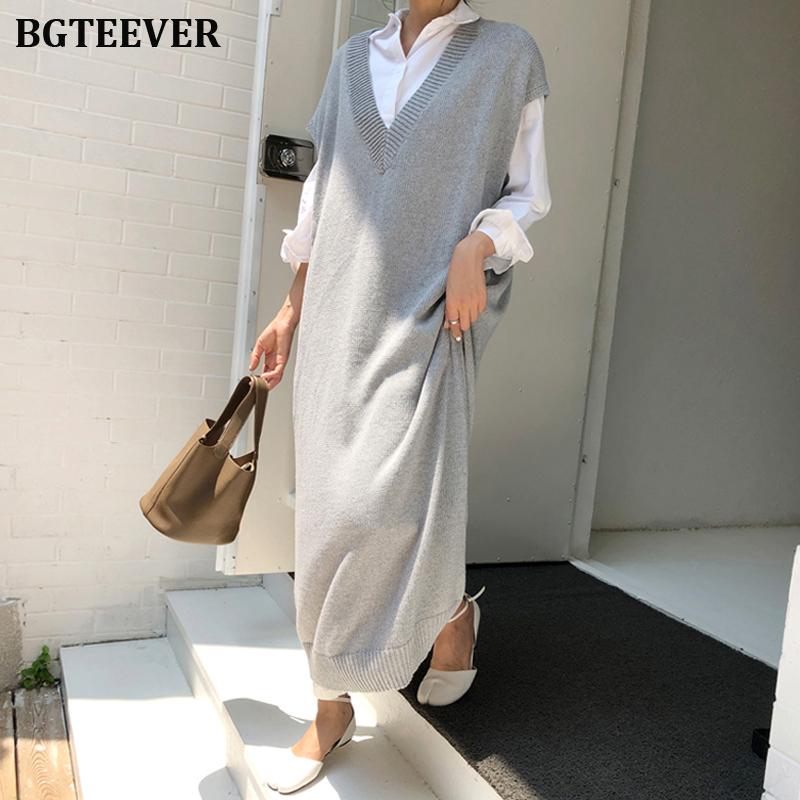 BGTEEVER Chic Casual Winter Oversize Straight Sleeveless Sweater Dress Women Thick Knit Long Dress Female Knitted Vest Dress, Gray
BGTEEVER Chic Casual Winter Oversize Straight Sleeveless Sweater Dress Women Thick Knit Long Dress Female Knitted Vest Dress, Gray