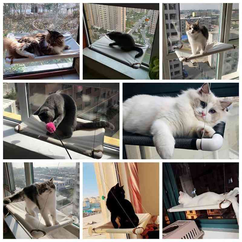 Cat Bed Hammock For Cats Lovely Breathable Lounger Installed Window Beds Cat's House Suction Cup Wall Mount Kitten Supplies Rest 210722