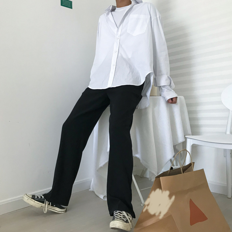 IEFB Men's Side Split Bottoms Causal Suit Coat Ins Loose High Waist Wide Leg Pants Black Brwon Trousers For Male Zipper 9Y5169 210524