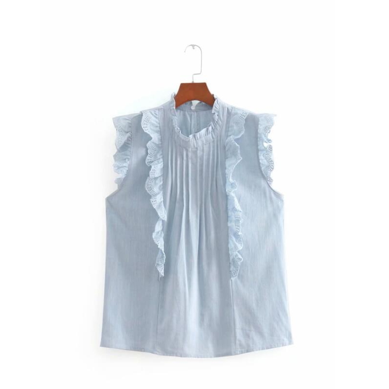 casual lady ruffles pleats decoration vest blouse fashion women stand collar shirt summer loose tops chemise blusas S3176 210430Z