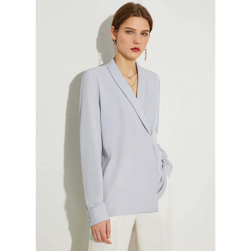 Minimalism Autumn Olstyle Chiffon Solid Women Blouse Tops Causal Vneck Full Sleeve Loose Female 1317 210527