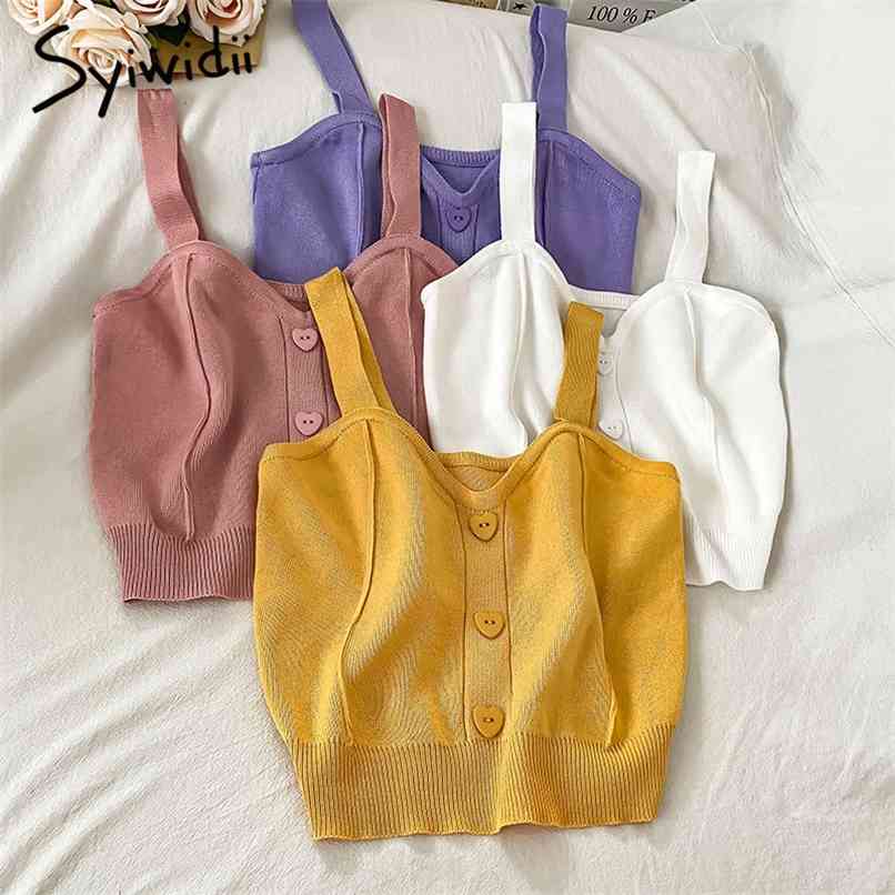 Button Screw Thread Camis Women V-Neck Casual Sexy Crop Tops Knitted Solid Tank Summer Fashion Clothing 210607, White 
Button Screw Thread Camis Women V-Neck Casual Sexy Crop Tops Knitted Solid Tank Summer Fashion Clothing 210607, White