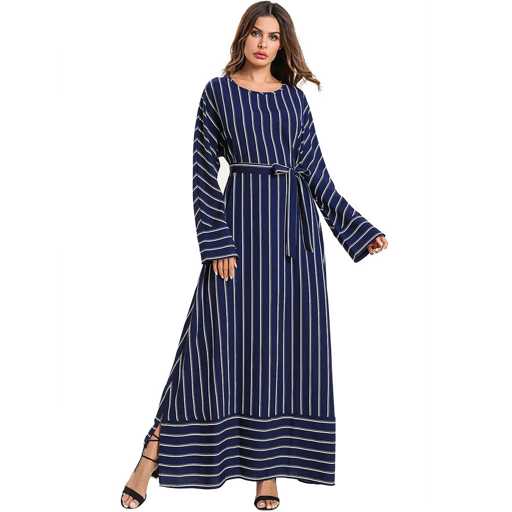 Modest Split Muslim Abaya Dress Women Striped Islamic Jilbab Elbise Lace-up slim fit Hijab Vestidos Dubai Arab Moroccan Kaftan
Modest Split Muslim Abaya Dress Women Striped Islamic Jilbab Elbise Lace-up slim fit Hijab Vestidos Dubai Arab Moroccan Kaftan