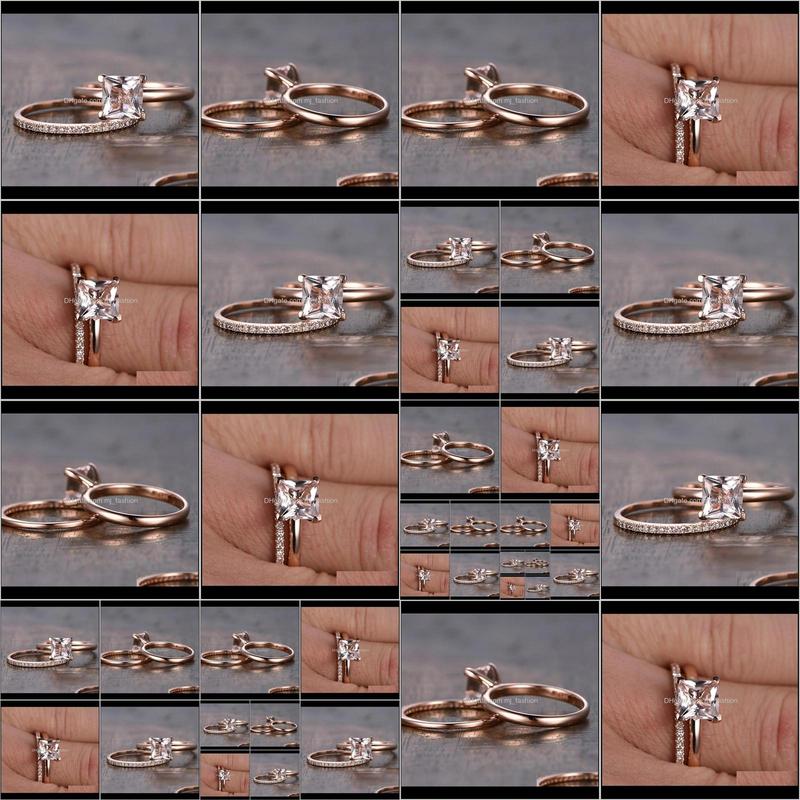 Drop Delivery 2021 Choucong Princess Cut Ring Set Rose Gold Wedding Band Rings For Women Finger Jewelry Gift Lx0115 Adbgt