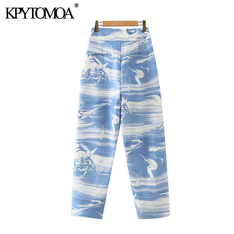 Women Chic Fashion Animal Print Side Pockets Pants High Waist Zipper Fly Female Ankle Trousers Mujer 210420
