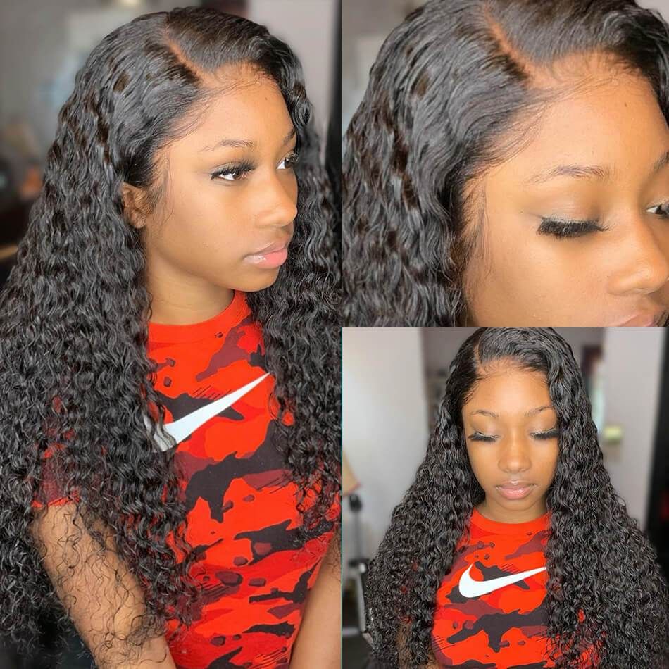 Transparent Malaysian Curly Human Hair Wig Deep Lace Frontal Wig For Women Wet And Weavy