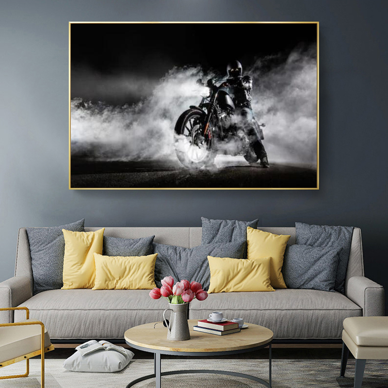 RELIABLI ART Cool Motorcycle Pictures Canvas Painting Black And White Posters And Prints Wall Art For Living Room Decoration