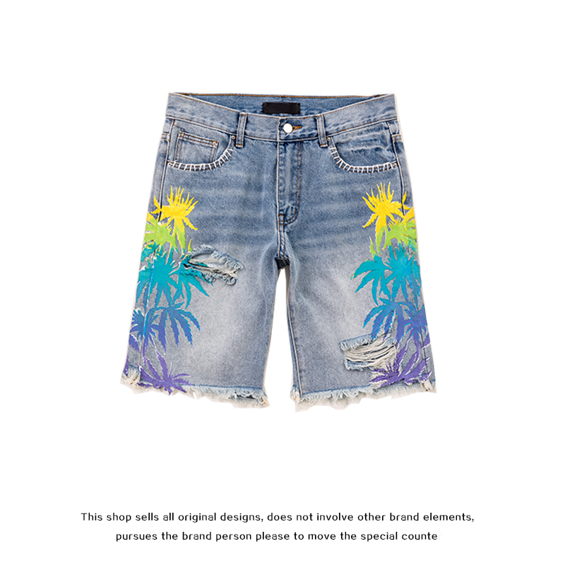 Amir Coconut Printing Wash Water Make Old Hole Embroidery Summer Five Point Shorts Jeans Men's High Street Fashion Brand, Blue
Amir Coconut Printing Wash Water Make Old Hole Embroidery Summer Five Point Shorts Jeans Men's High Street Fashion Brand, Blue