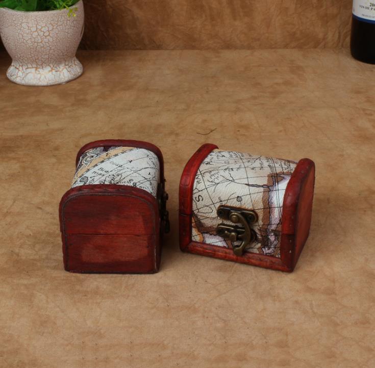 Vintage Jewelry Box Mini Wood World Map Pattern Metal Container Organizer Storage Case Handmade Wooden Small Boxes SN5403