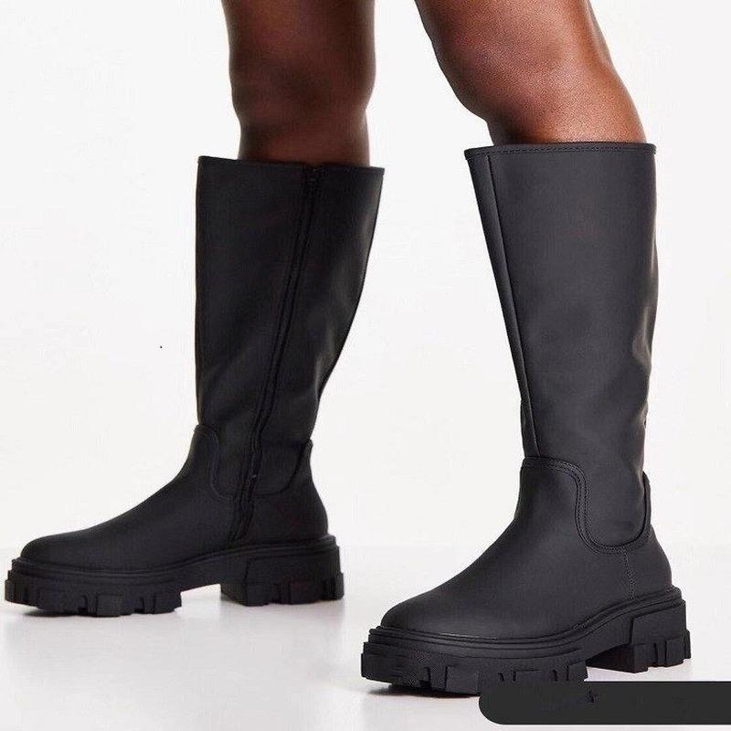 Boots 2021 Thick-heeled Fashion Thick-soled Solid Color Round Toe Women's Cool Casual Goth Punk