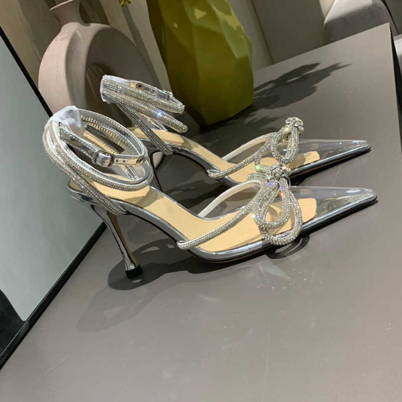 Double bow rhinestone crystal-embellished PVC Pumps shoes 90mm spool Heels sandals, Silver
Double bow rhinestone crystal-embellished PVC Pumps shoes 90mm spool Heels sandals, Silver