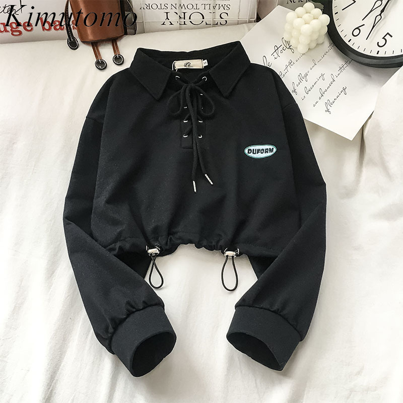 Kimutomo Letter Print Sweatshirt Women Turn-down Collar Chic Fashion Clothes Female Wild Lace Up Slim Long Sleeve Short Tops 210521, Black
Kimutomo Letter Print Sweatshirt Women Turn-down Collar Chic Fashion Clothes Female Wild Lace Up Slim Long Sleeve Short Tops 210521, Black