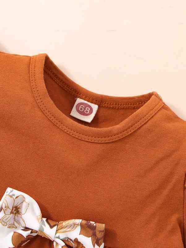 Baby Ruffle Trim Floral Print Bow Front Top & Pants SHE