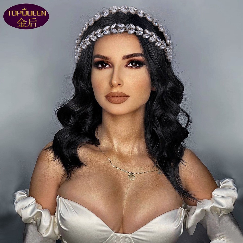 Double Row Diamond Bridal Tiara Baroque Beautiful Crown Bride Ladies Jewelry Diamond Crowns Bride Wedding Crown Accessories European Retro Palace Crow