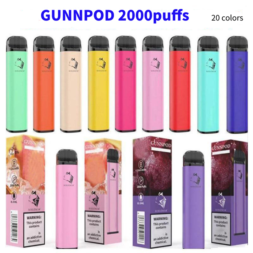 VP Gunnpod 2000 Puff Disposable E Cigarette Vape Pen Device 1250mah 8.0ml Cartridge Pod 20 Color Aviliable Portable Pk Bang xxl Geek Bar Air Lux
VP Gunnpod 2000 Puff Disposable E Cigarette Vape Pen Device 1250mah 8.0ml Cartridge Pod 20 Color Aviliable Portable Pk Bang xxl Geek Bar Air Lux