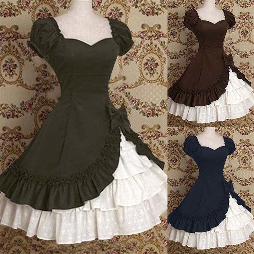 s 5xl fashion classic women dresses lolita drapery ruffle tiered pretty bow short sleeve two pieces lace patchwork, Black;gray
s 5xl fashion classic women dresses lolita drapery ruffle tiered pretty bow short sleeve two pieces lace patchwork, Black;gray