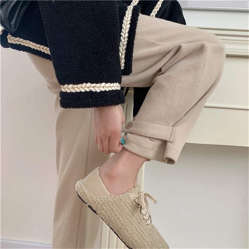 OL Elegant Sweatpants Women Solid Plus Velvet Thick Casual Sportswear Loose-fitting Harem Pants Female Trousers 210421