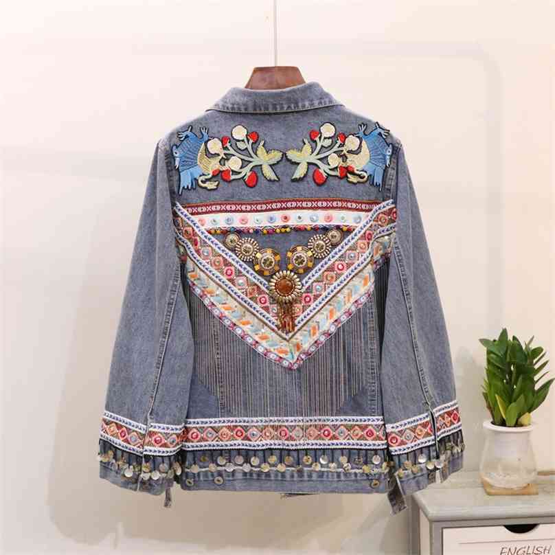 Boho Beading Amber Embroidery Denim Jacket Woman Chic Long Sleeve Vintage Bird Pocket Autumn Winter 210603, Blue
Boho Beading Amber Embroidery Denim Jacket Woman Chic Long Sleeve Vintage Bird Pocket Autumn Winter 210603, Blue