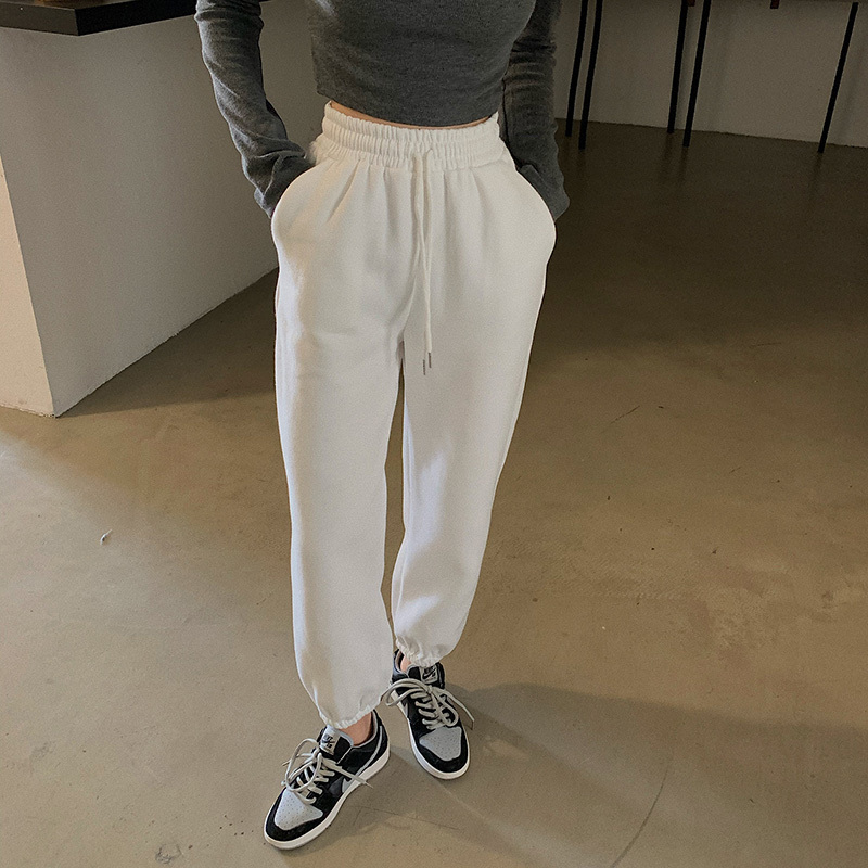 OL Elastic High Waist Pants Women Fashion Autumn Winter Solid Sportwear Casual Plush Thick Sweatpants Loose Trousers 210421