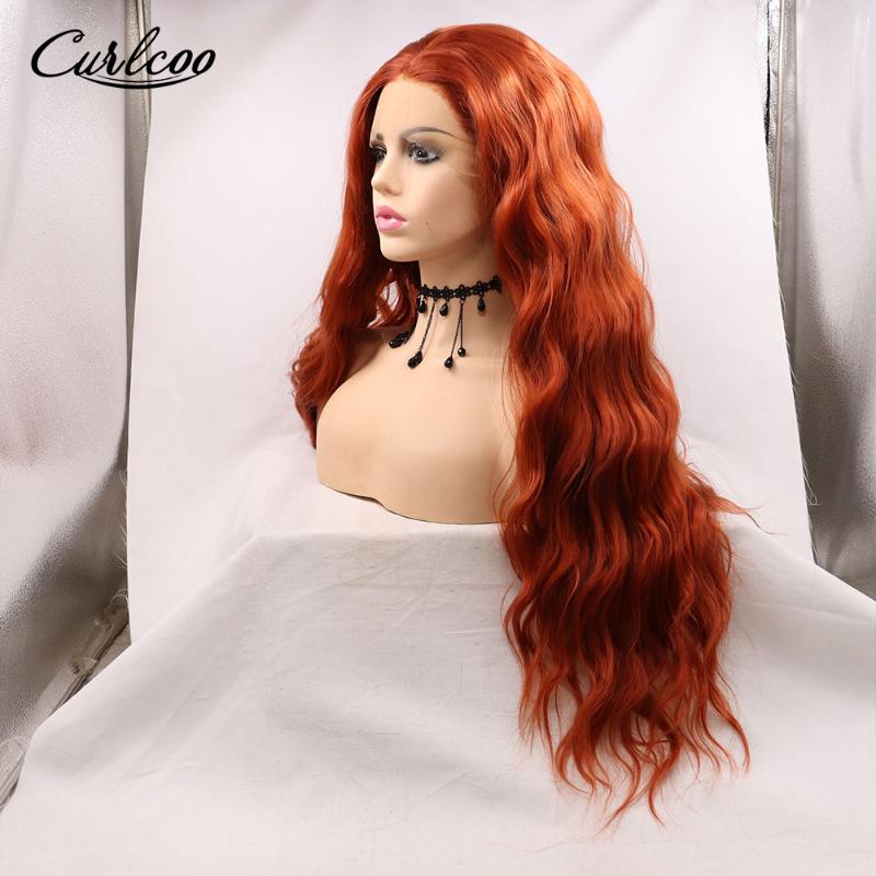 Synthetic Wigs Natural Wave Copper Red Hair Lace Front Middle Part High Temperature Fiber Glueless Cosplay Wig For Black Women
