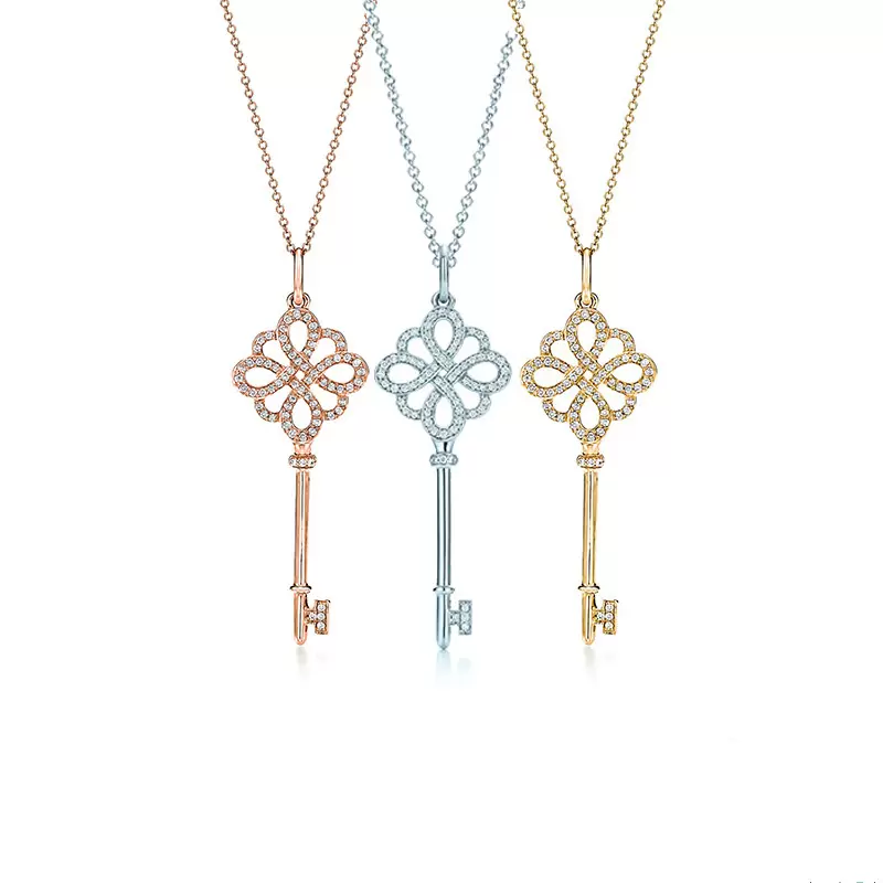 TIFF Chinese Necklace Pendant 4.4cm Eight Hearts and Arrows Zirconium Jewelry Knot Key Pendant