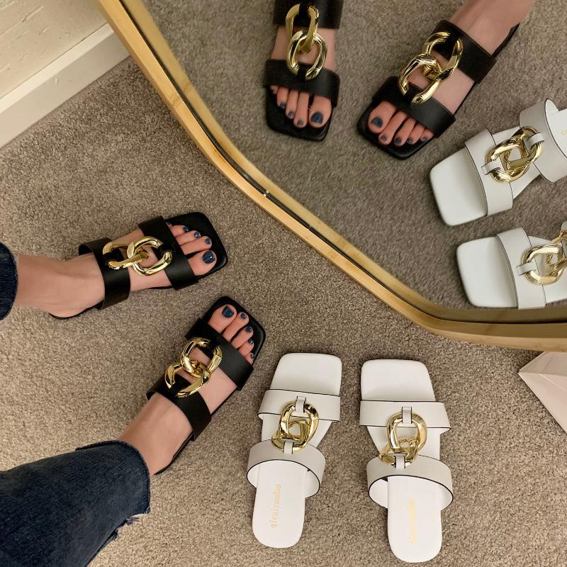 Slippers 2021 Women Slides Fashion Sqaure Toe Ladies Summer Shoes Leather Flat With Solid Metal Buckle Female Outside Flip Flops, Black
Slippers 2021 Women Slides Fashion Sqaure Toe Ladies Summer Shoes Leather Flat With Solid Metal Buckle Female Outside Flip Flops, Black