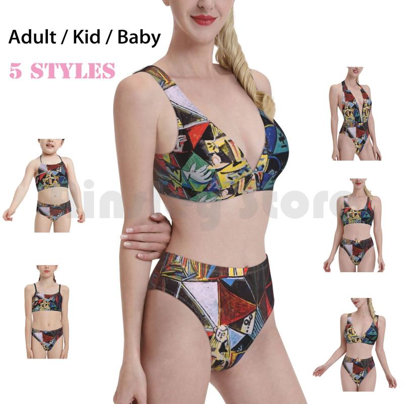 

Women' Swimwear A Roughly Vectorised Picasso Swimsuit Bikini Padded High Waist Las Meninas Cubism Museum Abstract Line Art Painter, Kid swimsuit