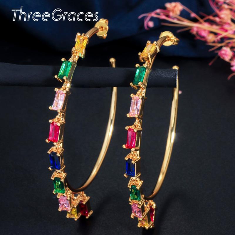 Hoop & Huggie ThreeGraces Geometric Mixed Color CZ Large Yellow Gold Pendant Round Earrings For Women Fashion Boho Jewelry Gift ER336·, Golden;silver
Hoop & Huggie ThreeGraces Geometric Mixed Color CZ Large Yellow Gold Pendant Round Earrings For Women Fashion Boho Jewelry Gift ER336·, Golden;silver