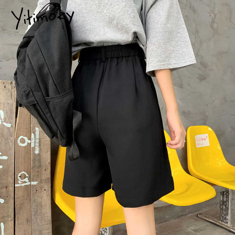 red shorts women loose high waist wide leg Solid harajuku plus size Straight summer korean fashion black elastic 210714