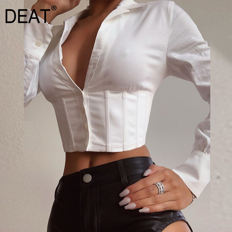 Spring Arrivals Fashion Streetwear White Long Sleeve Turn Down Collar Short Shirt Women Cropped Tops MI487 210525
Spring Arrivals Fashion Streetwear White Long Sleeve Turn Down Collar Short Shirt Women Cropped Tops MI487 210525