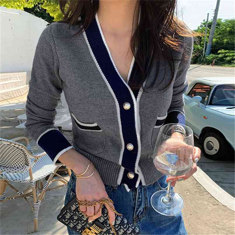 Autumn Winter Vintage Ladies Knitted Cardigans Sweaters Women Korean Long Sleeve V-Neck Office Fashion Slim Tops 210519