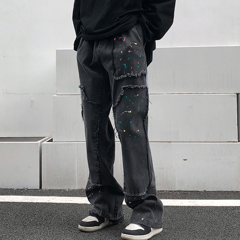 High Sreet Irregular Spliced Splash Ink Wide-leg Jeans Trousers Male Washed Retro Loose Casual Denim Trousers, Black
High Sreet Irregular Spliced Splash Ink Wide-leg Jeans Trousers Male Washed Retro Loose Casual Denim Trousers, Black