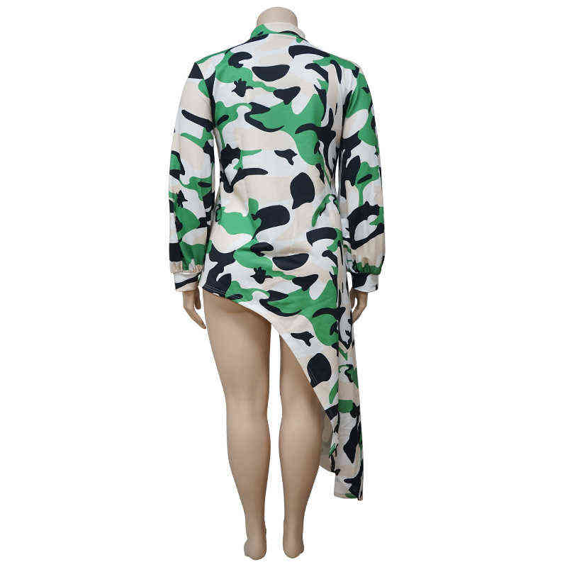 Plus Size Tops L-4xl Wholesale Long Sleeve Shirts for Women Camouflage Loose Casual Irregular Hem Polyester Blouses Drop 211106