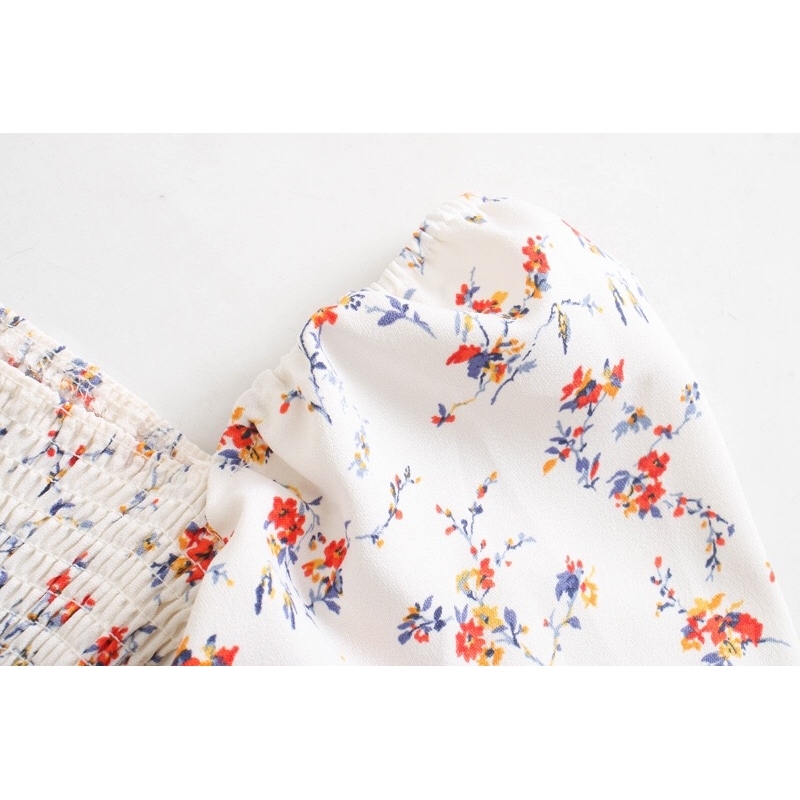 Spring Vintage France Style Floral Print Elastic Ruched Body Women Dress Sexy Long Sleeve Hem Slit Midi Dresses Holiday 210429